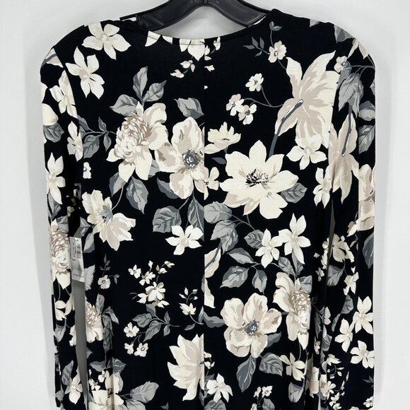 Old Navy Floral Dress Swing Long Sleeves Stretch Jersey Knit Black Casual Short - Picture 8 of 10